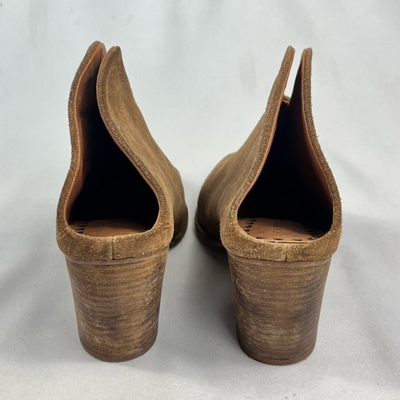 Chinese Laundry Kelso Slip On Open Back Asymmetrical Split Tan Suede Ankle Boots - Picture 7 of 9